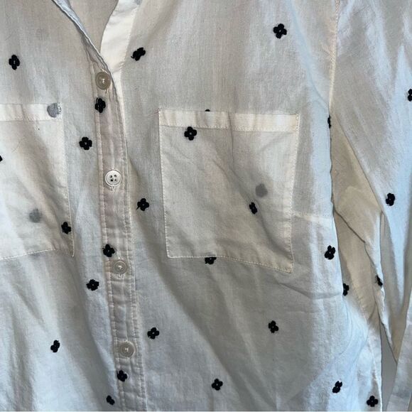 Women's Loft Cream & Black Embroidered Button Down Shirt - Picture 4 of 9